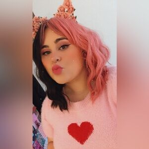 Pink and black split wavy bob wig